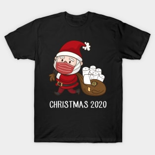 Santa with Face Mask and Toilet Paper Gifts Funny Christmas 2020 T-Shirt